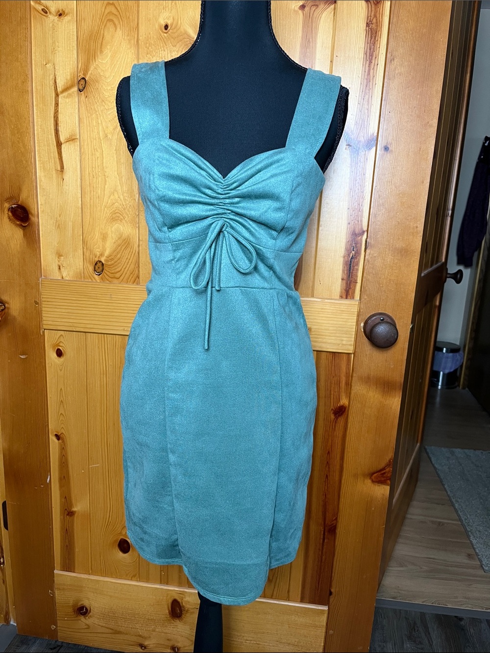 Sleeveless Sage Green Drawstring Bust Mini Dress